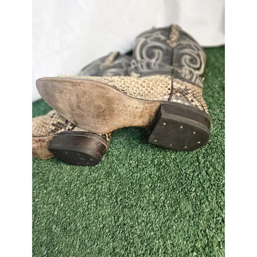 Men's El Cadaffy Snake Skin Embroidered Cowboy Western Boots Size 9.5 D Mex 27.5